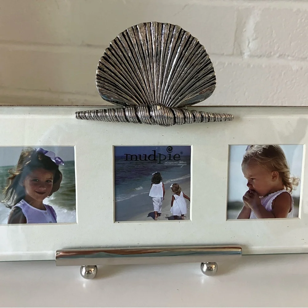 Mud Pie Silver Shell Triple Photo Frame with Coastal Accent (nwt) - Picture 2 of 4